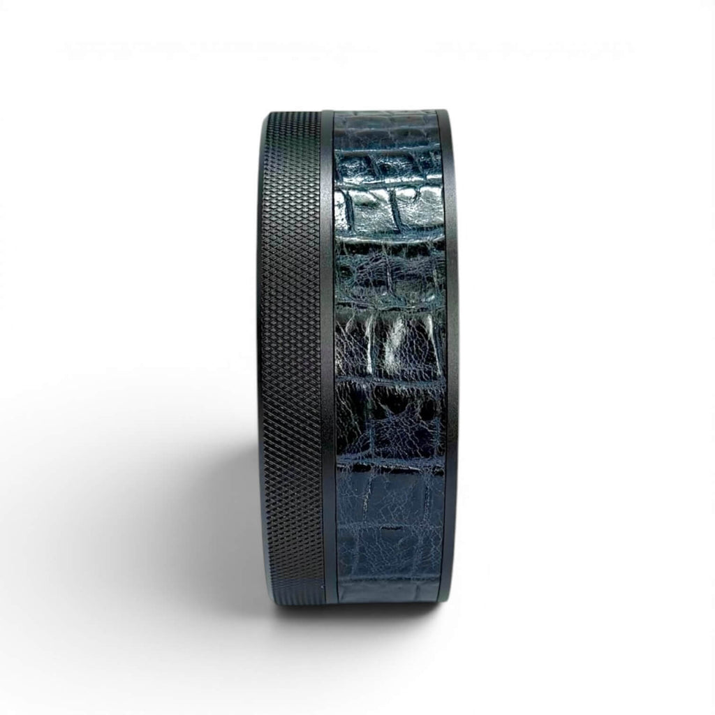 Black on Midnight Blue Embossed Croc Ruk Can