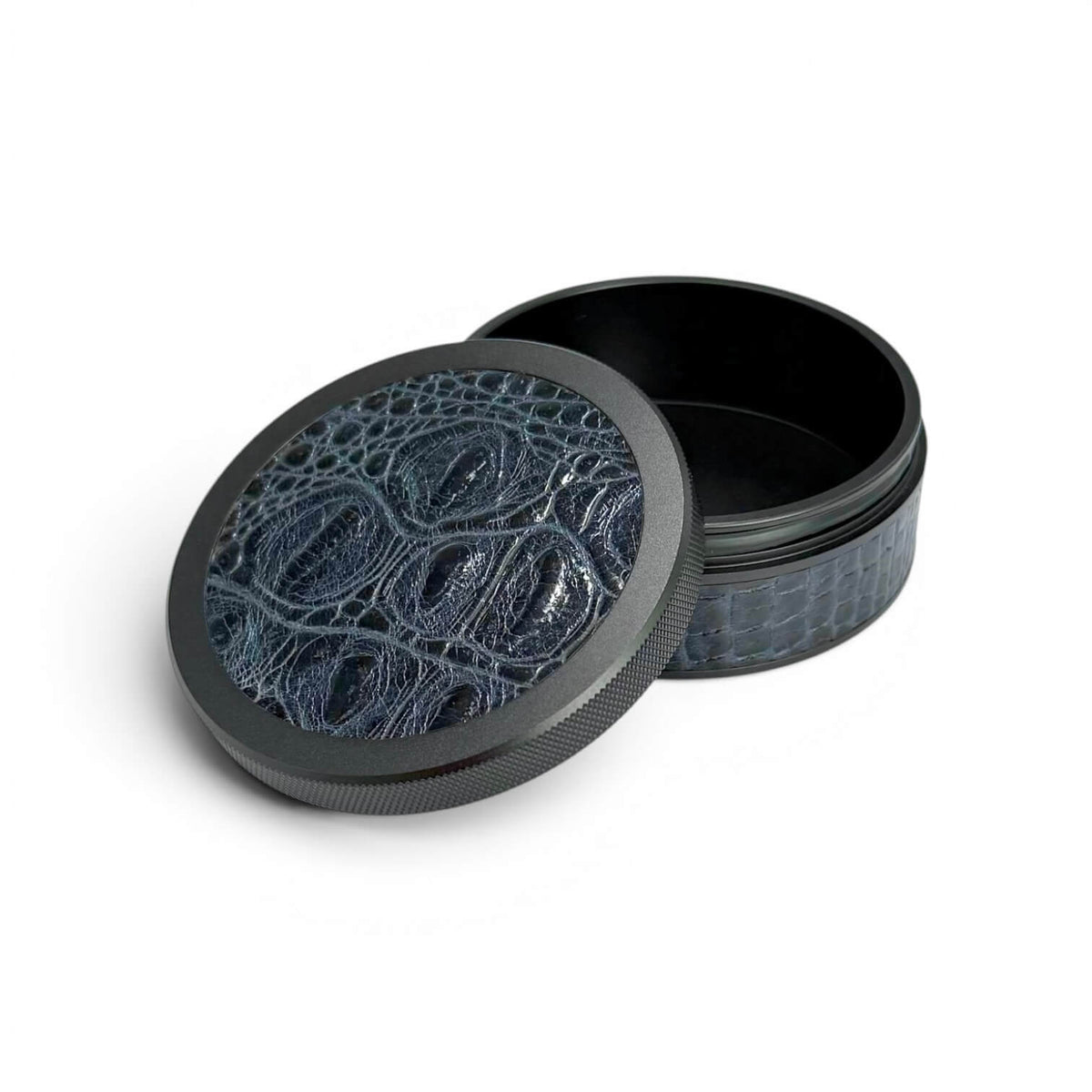 Black on Midnight Blue Embossed Croc Ruk Can