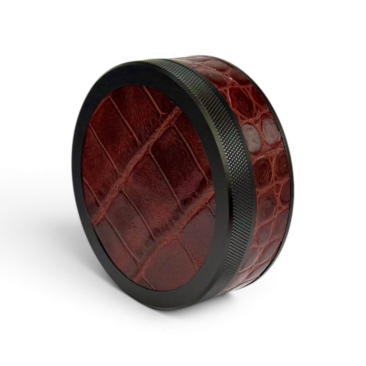 Black on Chestnut Brown Embossed Croc Ruk Can