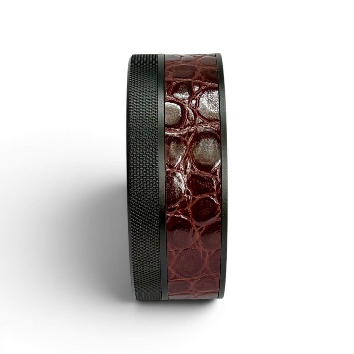 Black on Chestnut Brown Embossed Croc Ruk Can