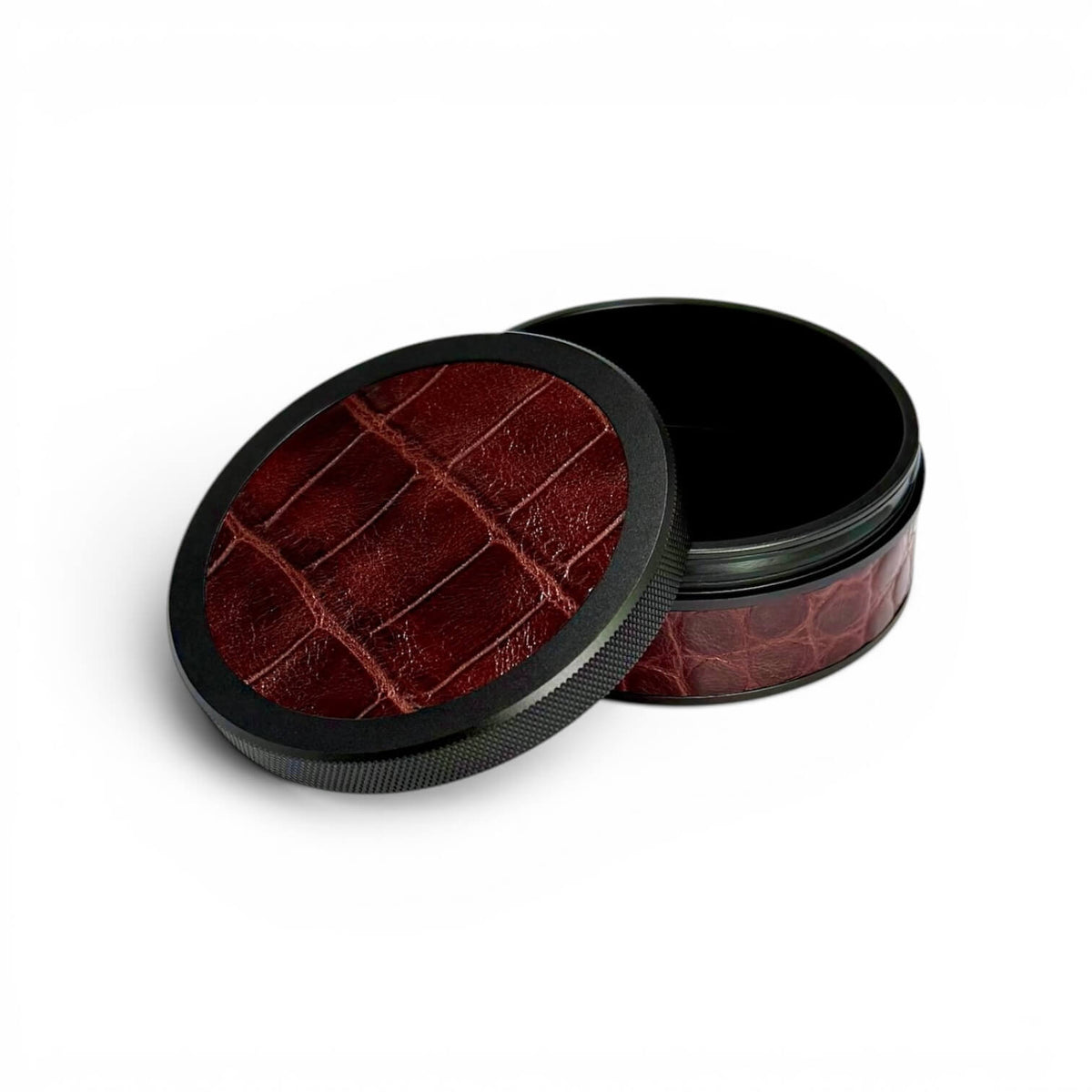Black on Chestnut Brown Embossed Croc Ruk Can