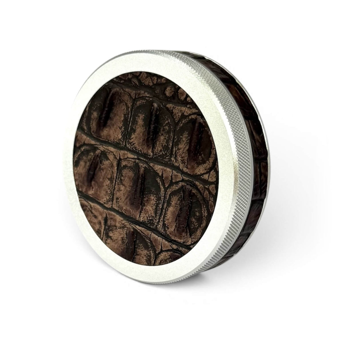 Silver on Brown Embossed Croc Ruk Can Slim