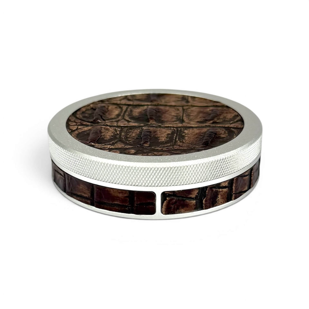 Silver on Brown Embossed Croc Ruk Can Slim