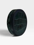 Black on Green Embossed Croc Leather Ruk Slim Can