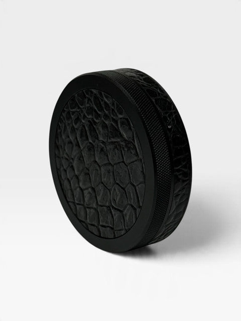 Black on Black Embossed Croc Leather Ruk Slim Can