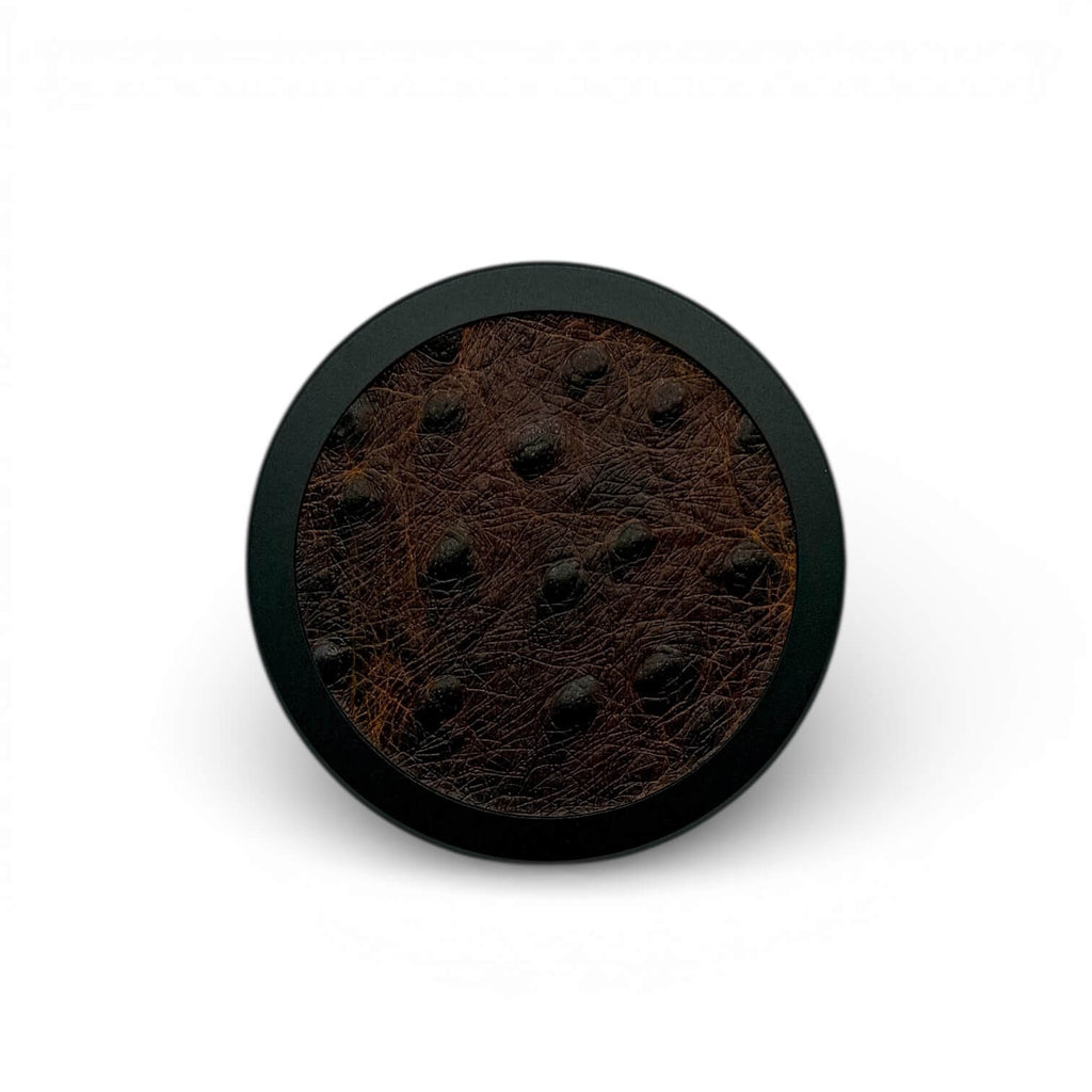 Black on Embossed Brown Ostrich Ruk Can