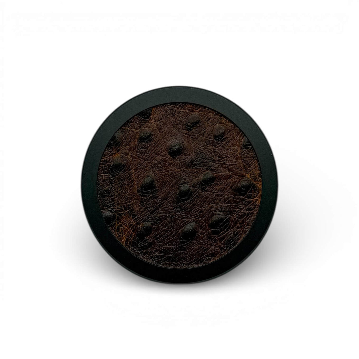 Black on Embossed Brown Ostrich Ruk Can