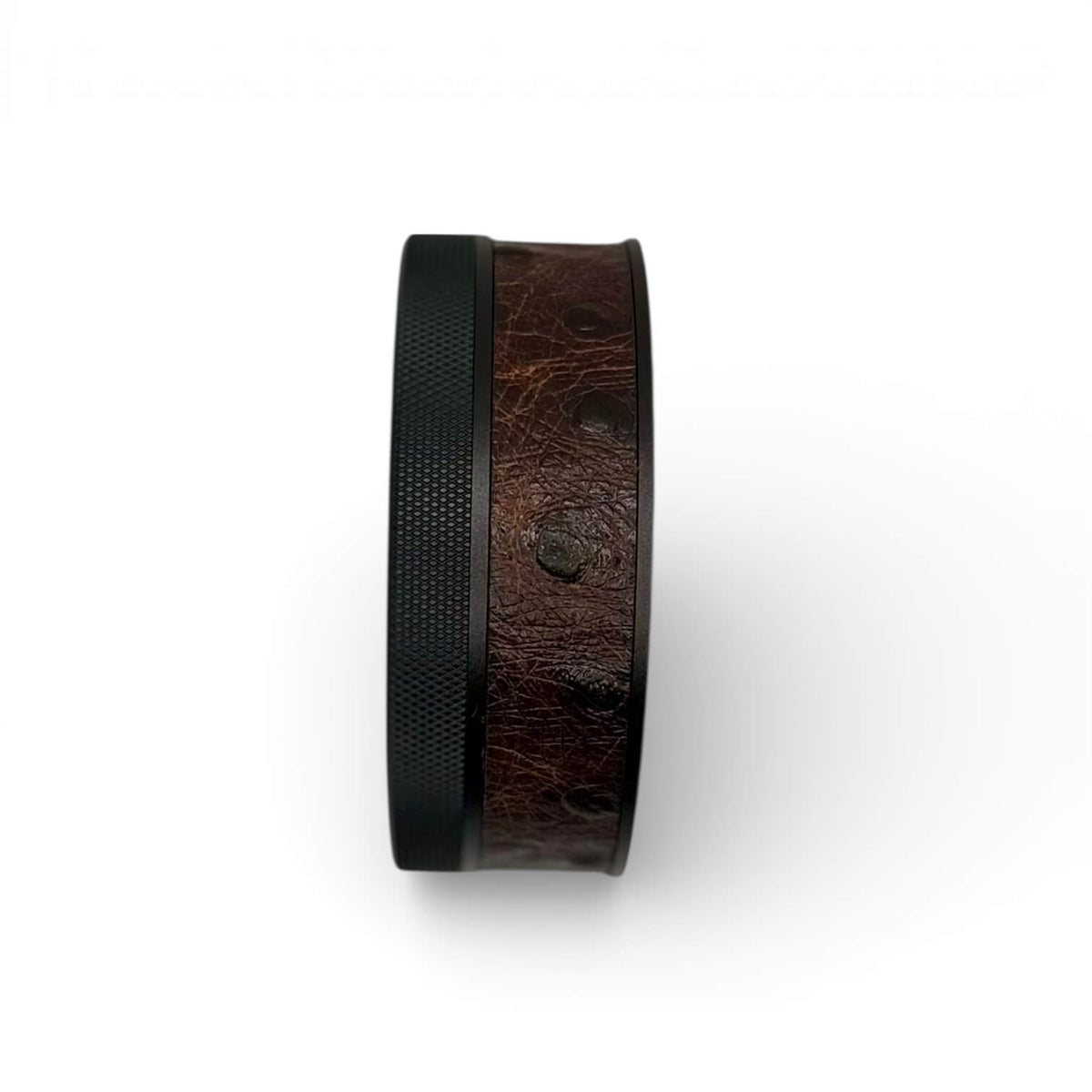 Black on Embossed Brown Ostrich Ruk Can