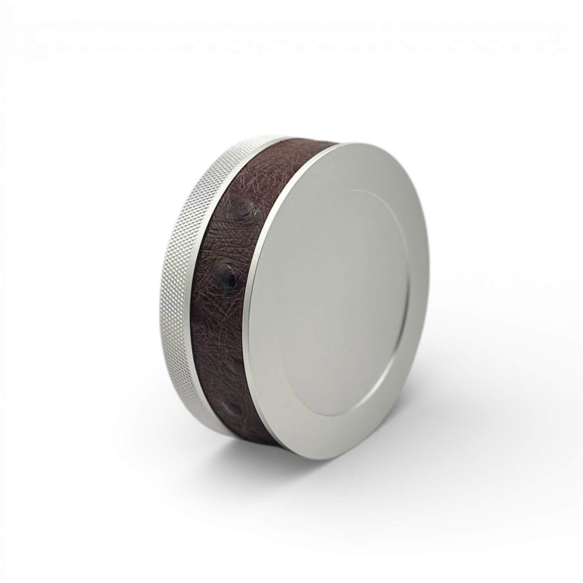 Silver on Embossed Brown Ostrich Ruk Can