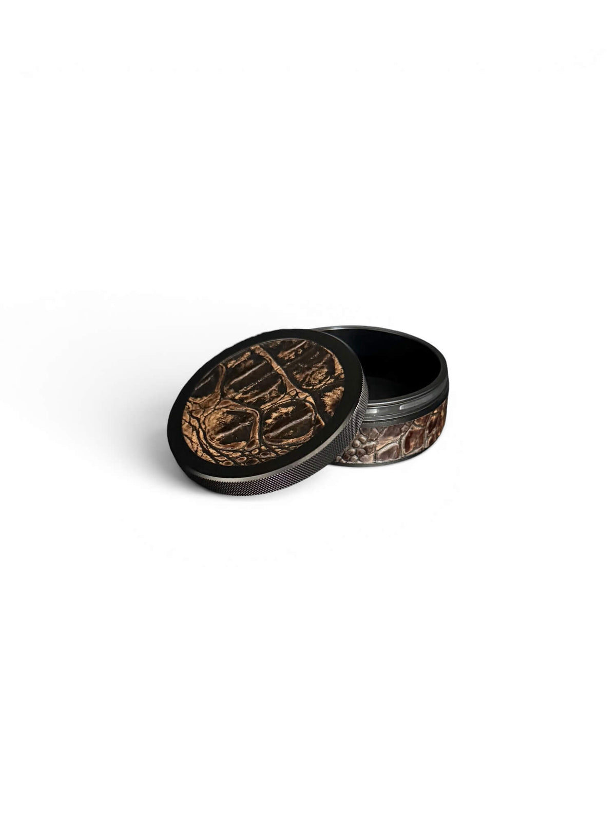 Black on Brown Embossed Croc Leather Ruk Can