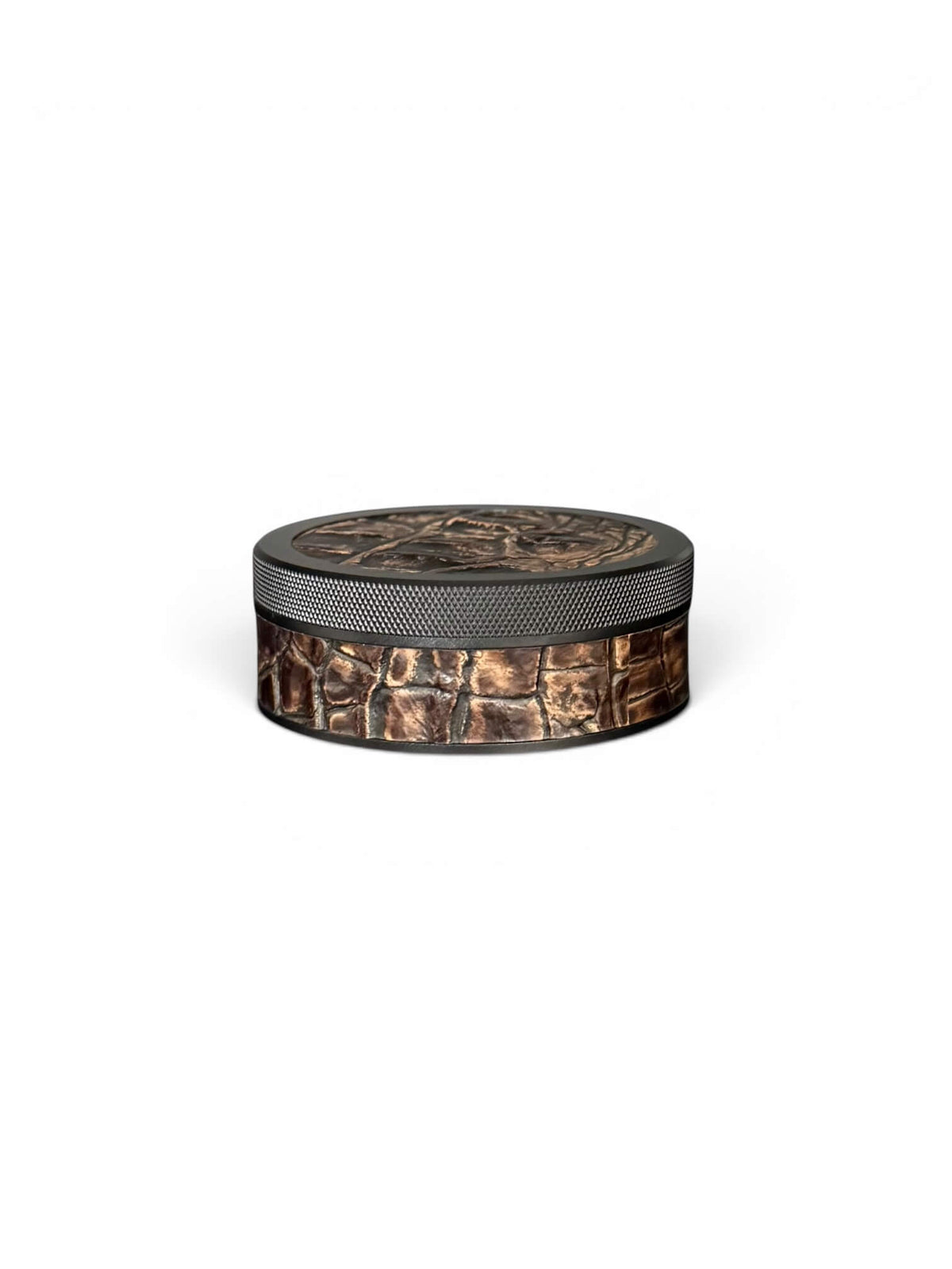 Black on Brown Embossed Croc Leather Ruk Can