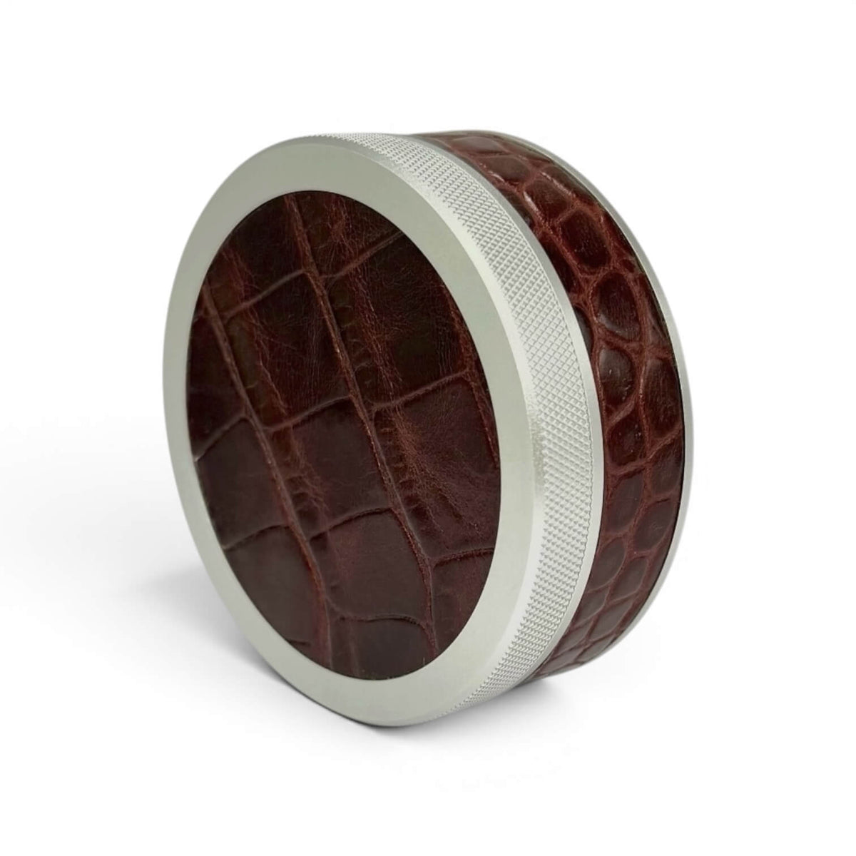 Silver on Chestnut Brown Embossed Croc