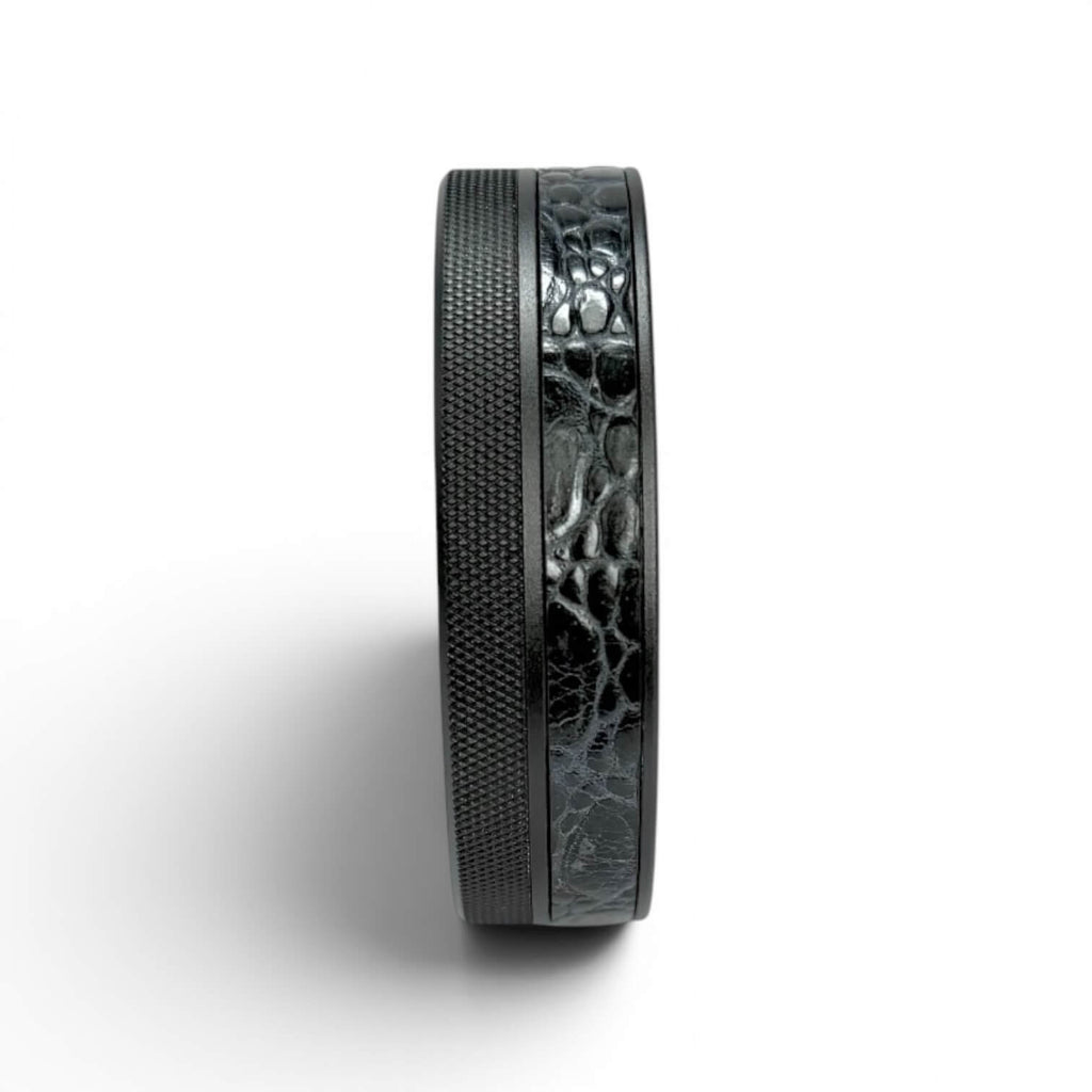 Black on Midnight Blue Embossed Croc Ruk Can Slim