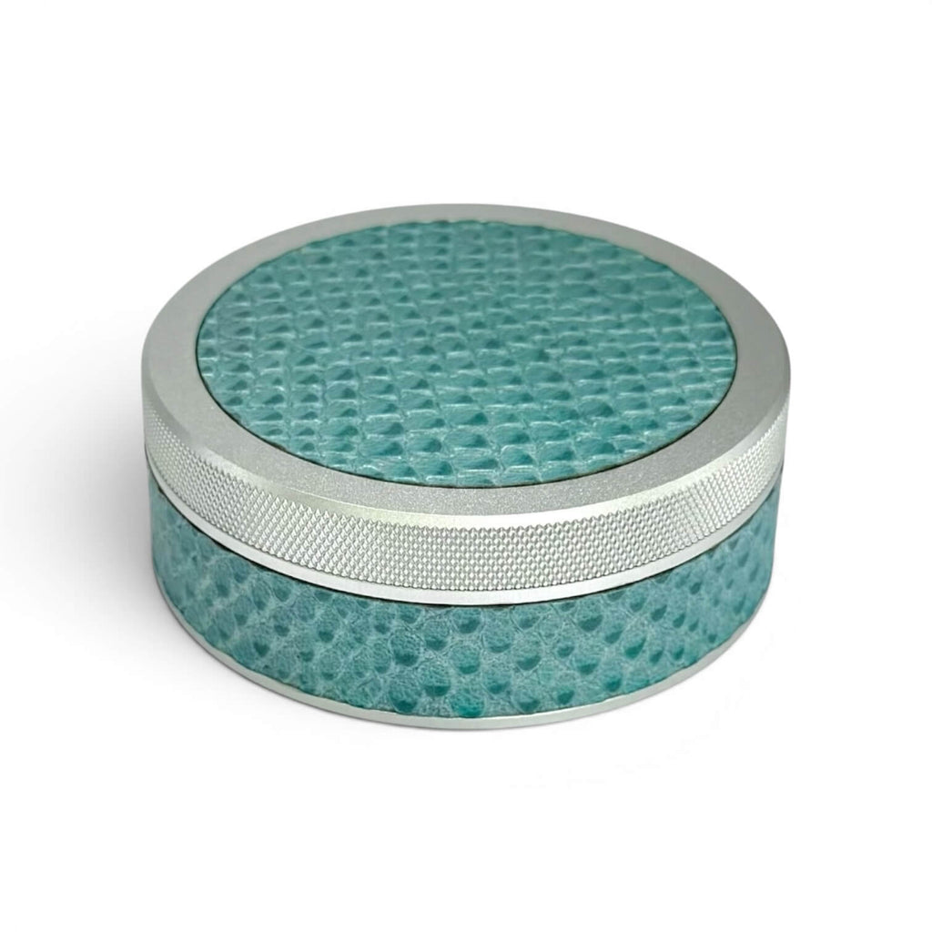 Silver on Blue Embossed Snake Leather Ruk Can