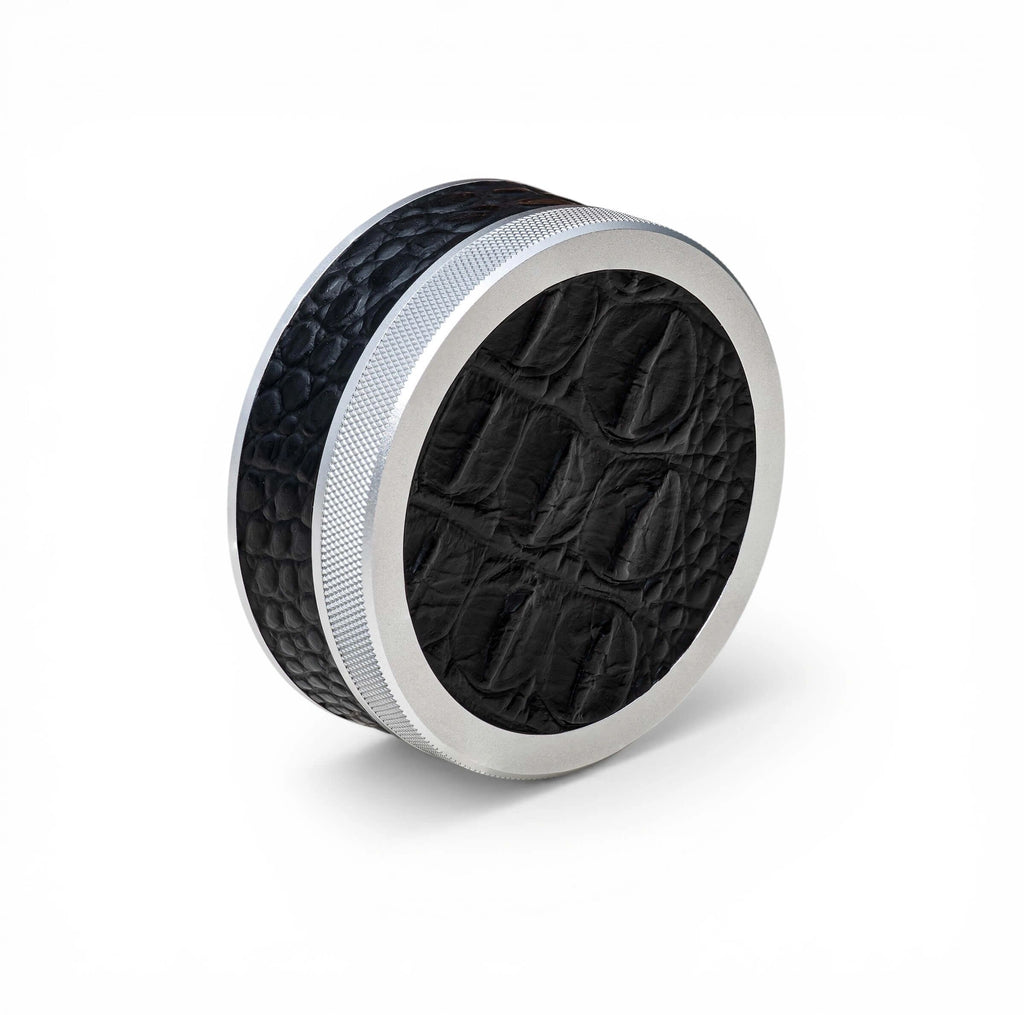 Silver on Embossed Black Croc Leather Ruk Can