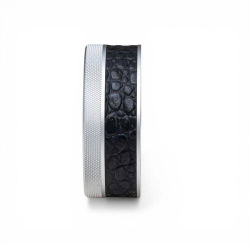 Silver on Embossed Black Croc Leather Ruk Can