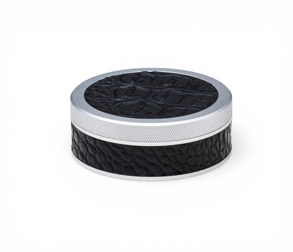 Silver on Embossed Black Croc Leather Ruk Can