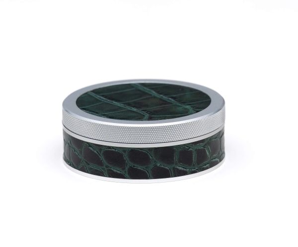 Silver on Green Embossed Croc Leather Ruk Can