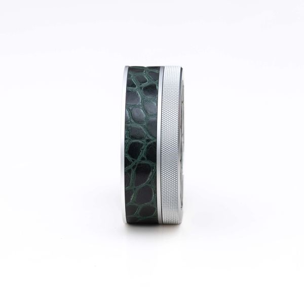 Silver on Green Embossed Croc Leather Ruk Can